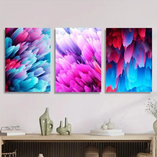 3pcs Colorful Pine Cone & Column Design Abstract Metal Print Ready to Hang Art