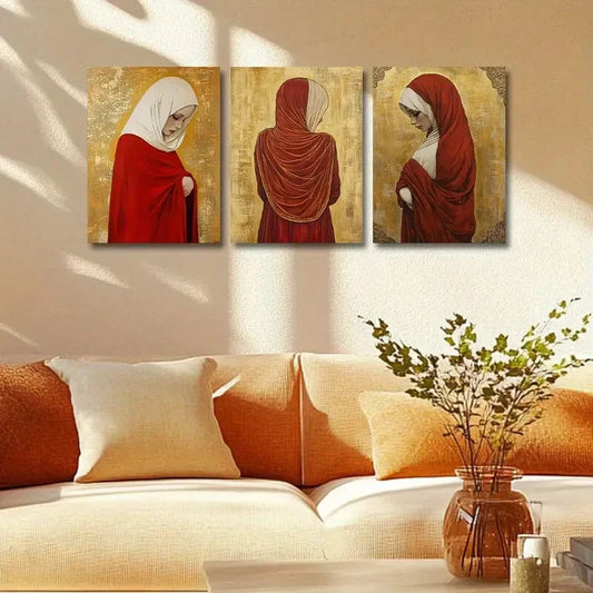 3pcs Woman who covered her Face Metal Print Ready to Hang Art