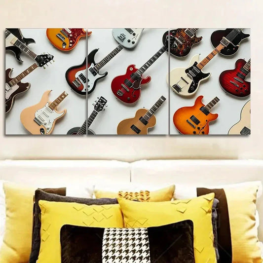 3pcs Guitar illustration Painting Wall Art Set Canvas Framed 40x60cm - High Quality Print 100% Australian Made Wall Canvas Ready to Hang