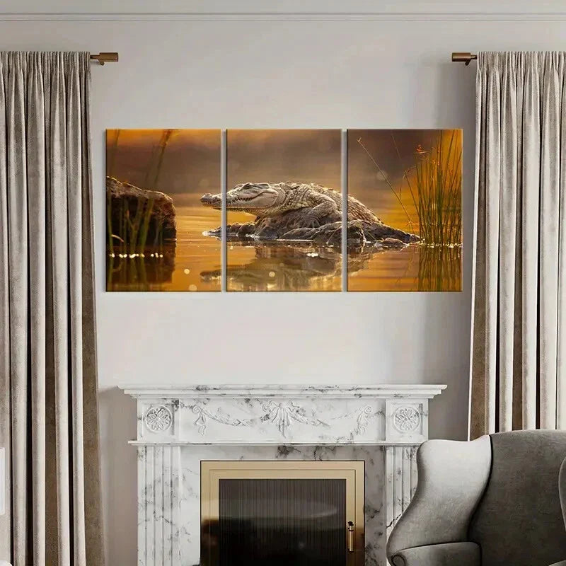 3pcs Wildlife Crocodile Scene Metal Print Ready to Hang Art