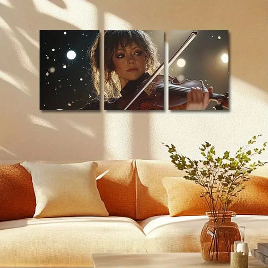 3pcs A Women Playing the Violin Metal Print Ready to Hang Art