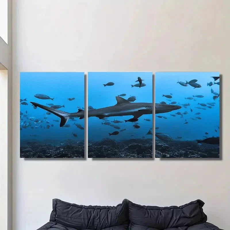 3pcs Ocean Shark Metal Print Ready to Hang Art