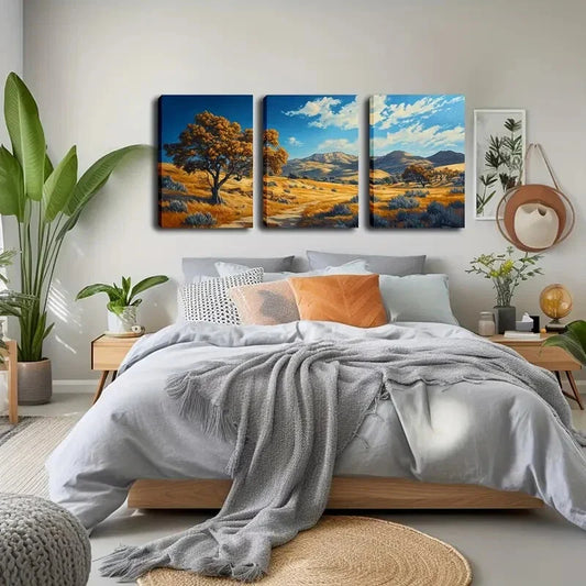 3pcs Autumn Desert Mountain Wall Art Set Canvas Framed 40x60cm - High Quality Print 100% Australian Made Wall Canvas Ready to Hang