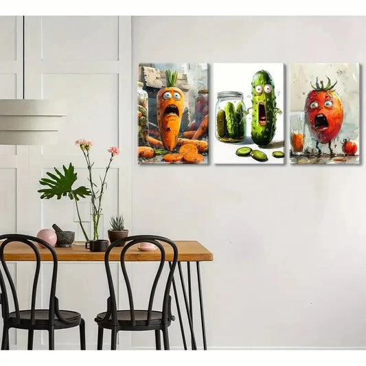 3pcs CCute Cool Vegetable Food Modern Metal Print Ready to Hang Art