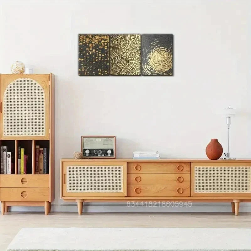 3pcs Abstract art, Golden decoration, Metal Print Ready to Hang Art