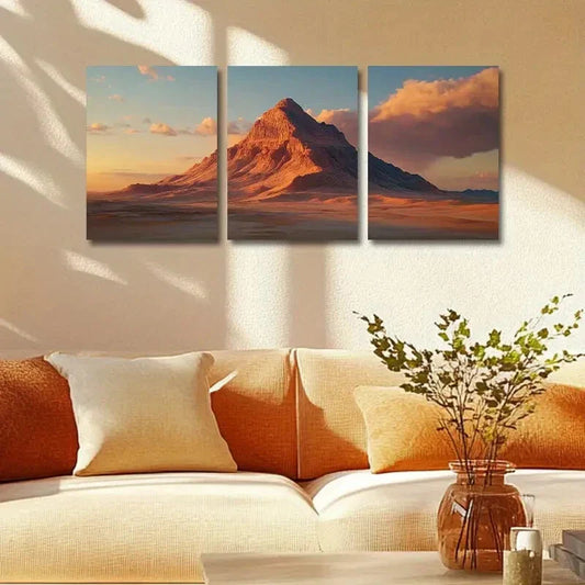 3pcs Desert Landscape with Sunset Metal Print Ready to Hang Art