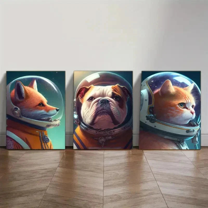 3pcs Animal Portrait Art Poster Surreal Art Metal Print Ready to Hang Art