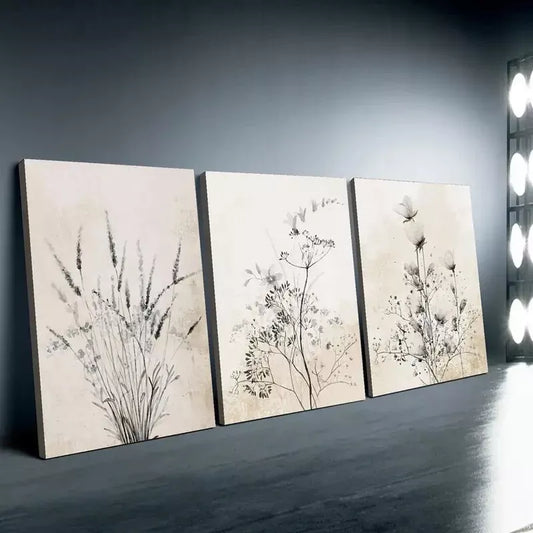 3pcs Floral & Ink Plant Canvas Framed 40x60cm - High Quality Print 100% Australian Made Wall Canvas Ready to Hang