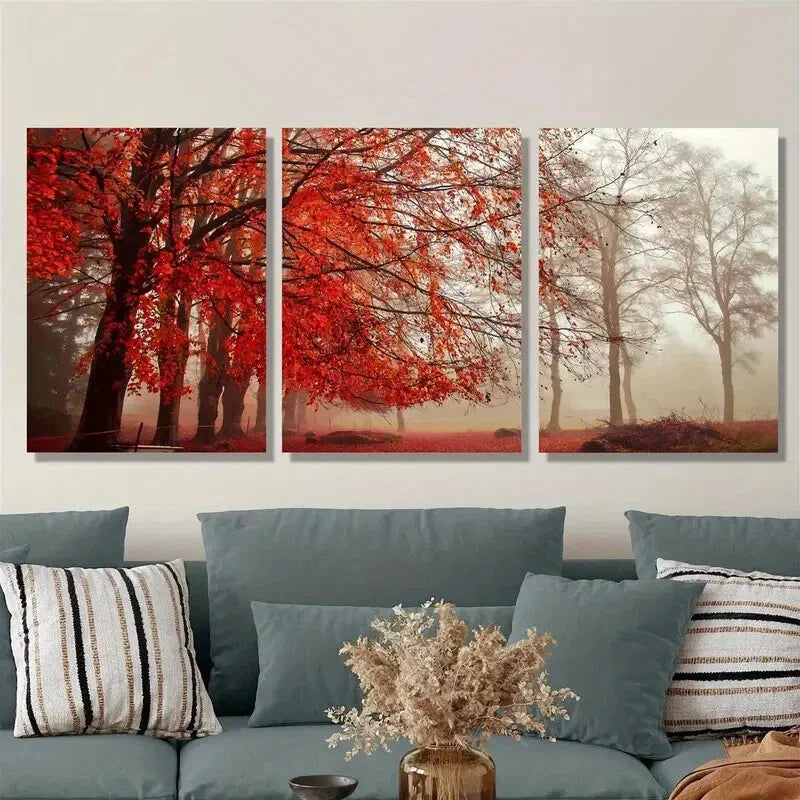 3pcsPopular autumn forest with the most beautiful Metal Print Ready to Hang Art