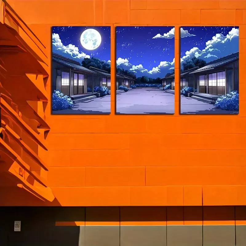 3pcs Dark Clouds and Moon Night Sky Canvas Framed 40x60cm - High Quality Print 100% Australian Made Wall Canvas Ready to Hang