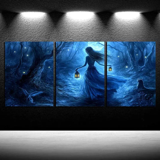 3pcs Mystical Lady and Animals Canvas Framed 40x60cm - High Quality Print 100% Australian Made Wall Canvas Ready to Hang