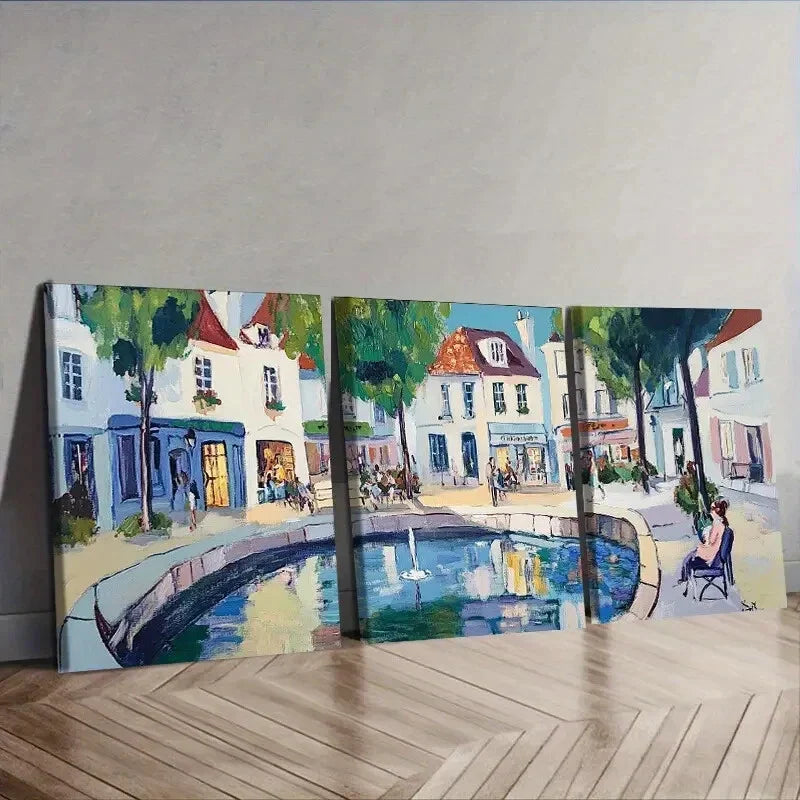 3pcs Ancient city canal Painting Wall Art Set Canvas Framed 40x60cm - High Quality Print 100% Australian Made Wall Canvas Ready to Hang