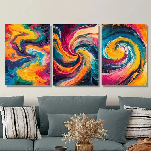 3pcs Abstract bright colors fluid art, Metal Print Ready to Hang Art