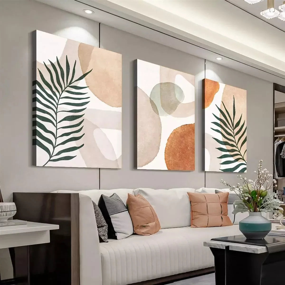3pcs Warm Neutral Tones Abstract Shapes Wall Art Set Canvas Framed 40x60cm - High Quality Print 100% Australian Made Wall Canvas Ready to Hang