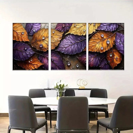3pcs Autumn Leaves with Water Droplets Wall Art Set Canvas Framed 40x60cm - High Quality Print 100% Australian Made Wall Canvas Ready to Hang
