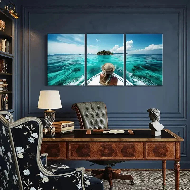 3pcs Turquoise Waters, Island Paradise Metal Print Ready to Hang Art
