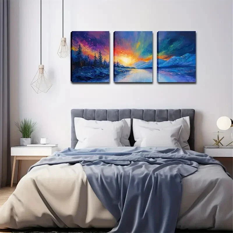 3pcs Colorful Sky And Glacier Wall Art Set Canvas Framed 40x60cm - High Quality Print 100% Australian Made Wall Canvas Ready to Hang