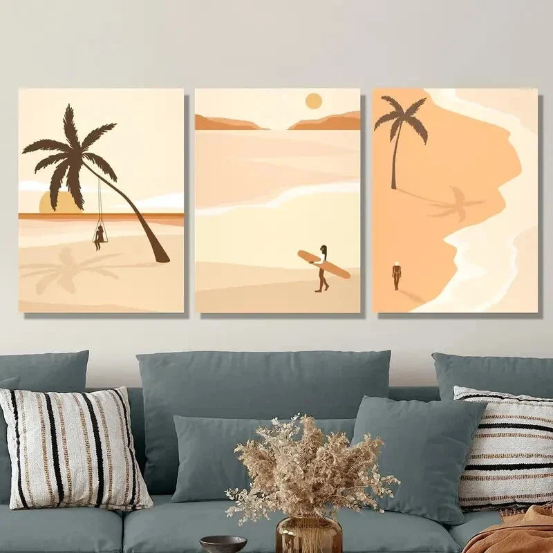 3pcs Abstract seaside landscape illustration Metal Print Ready to Hang Art