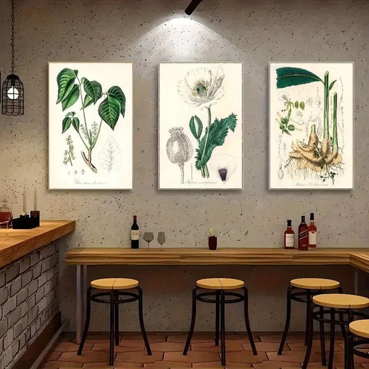 3pcs Herbal Art Flowers and Leaves Poster Metal Print Ready to Hang Art