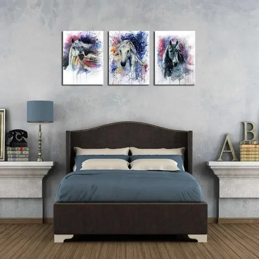 3pcs Horse Animal Painting Prints Metal Print Ready to Hang Art