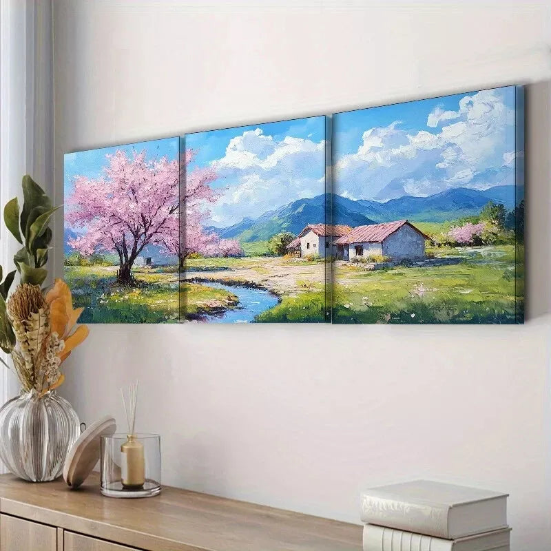 3pcs Cherry Blossom Scene Wall Art Set Canvas Framed 40x60cm - High Quality Print 100% Australian Made Wall Canvas Ready to Hang