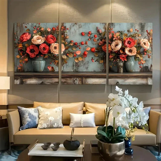 3pcs Whimsical Floral Decor for Cozy Farmhouse Metal Print Ready to Hang Art