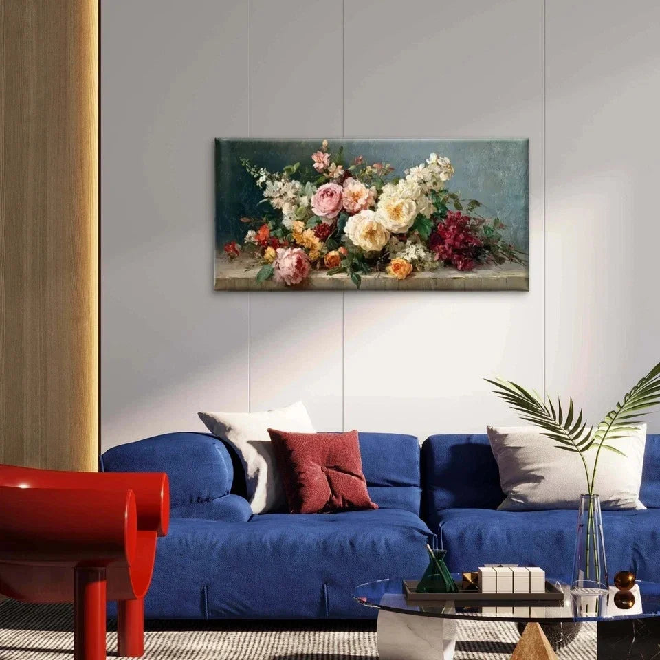 Elegant Flower Design Wall Art Canvas Office Home Room Framed 80x45cm