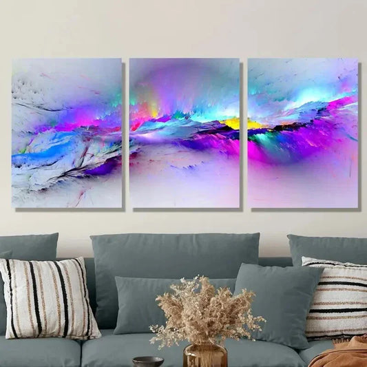 3pcs Modern Blue & Purple Splashes Metal Print Ready to Hang Art
