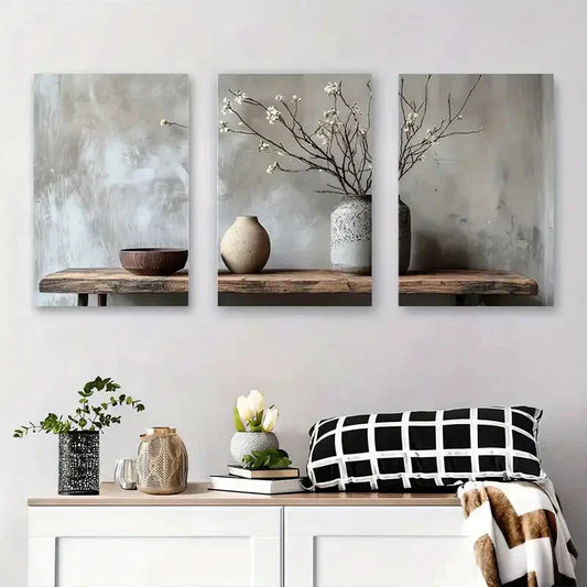 3pcs Minimalist Vase and Branch Metal Print Ready to Hang Art
