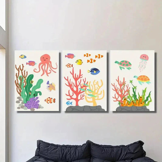3pcs underwater scene painting colorful sea Metal Print Ready to Hang Art