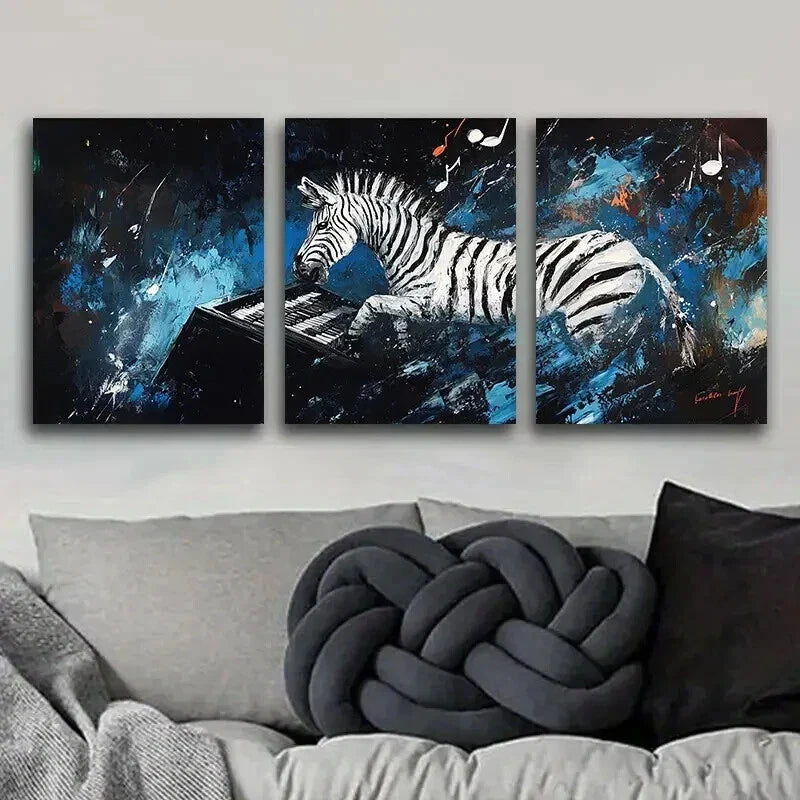 3pcs Zebra Piano Painting Colorful Perfect Wall Art Set Canvas Framed 40x60cm - High Quality Print 100% Australian Made Wall Canvas Ready to Hang