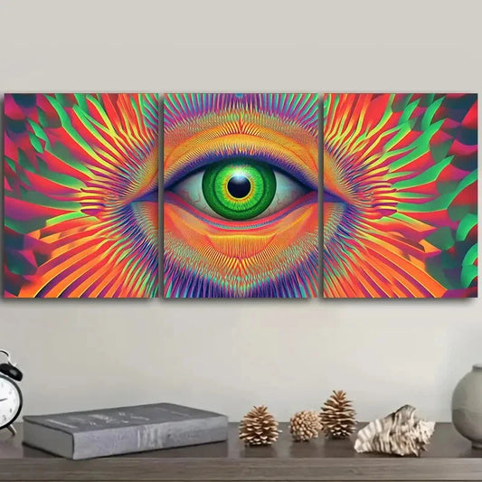 3pcs Psychedelic Rainbow Eye Design Wall Art Set Canvas Framed 40x60cm - High Quality Print 100% Australian Made Wall Canvas Ready to Hang