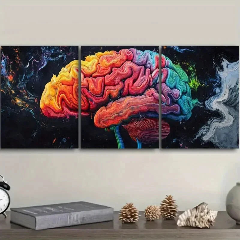 3pcs Vibrant Human Brain Metal Print Ready to Hang Art