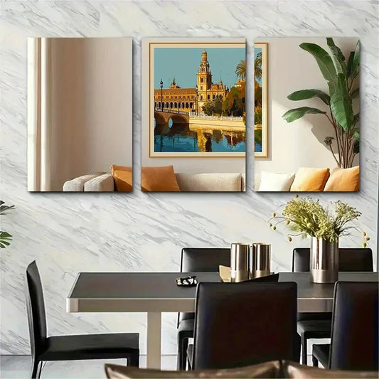 3pcs Vivid Spanish Architecture & Landscapes Metal Print Ready to Hang Art