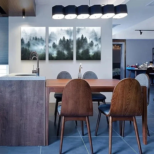 3pcs Landscape Foggy Forest Trees Metal Print Ready to Hang Art