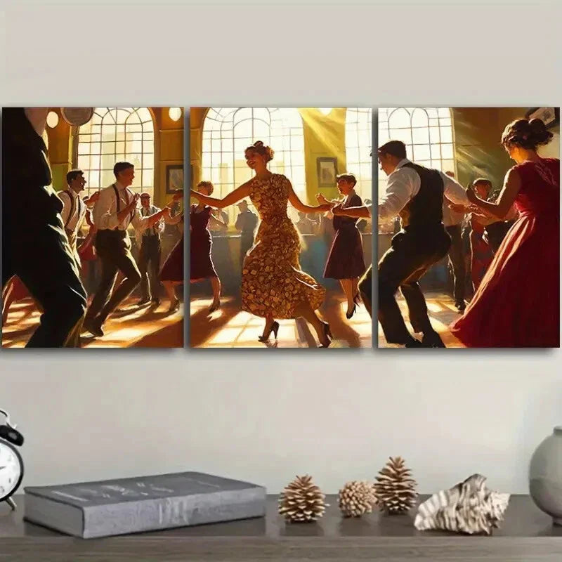 3pcs A picture of people dancing in the middle Wall Art Set Canvas Framed 40x60cm - High Quality Print 100% Australian Made Wall Canvas Ready to Hang