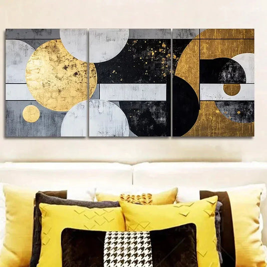 3pcs Flowing white and Golden paintings Wall Art Set Canvas Framed 40x60cm - High Quality Print 100% Australian Made Wall Canvas Ready to Hang