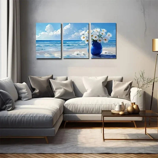 3pcs Ornamental Seaside Abstract White Vase Metal Print Ready to Hang Art