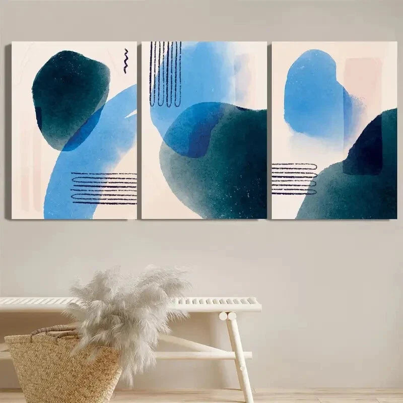3pcs Abstract Modern Blue & Cyan Wall Art Set Canvas Framed 40x60cm - High Quality Print 100% Australian Made Wall Canvas Ready to Hang