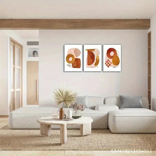 3pcs Geometric Patterns in Warm Tones Minimalist Metal Print Ready to Hang Art