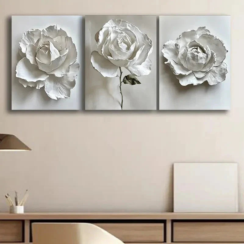 3pcs Elegant White Rose Metal Print Ready to Hang Art