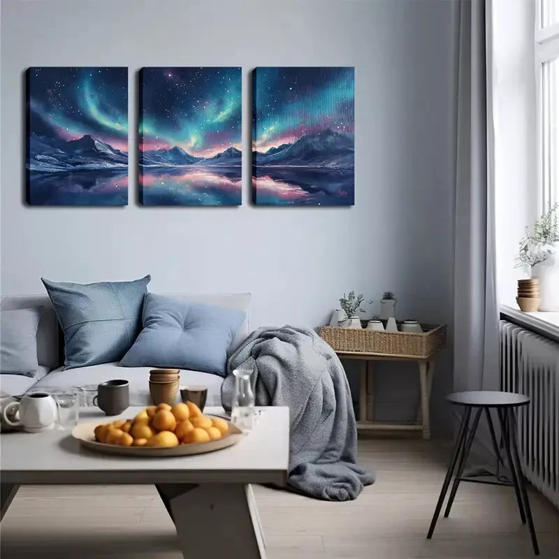 3pcs Oil Painting On Canvas, Arctic Light Wall Art Set Canvas Framed 40x60cm - High Quality Print 100% Australian Made Wall Canvas Ready to Hang