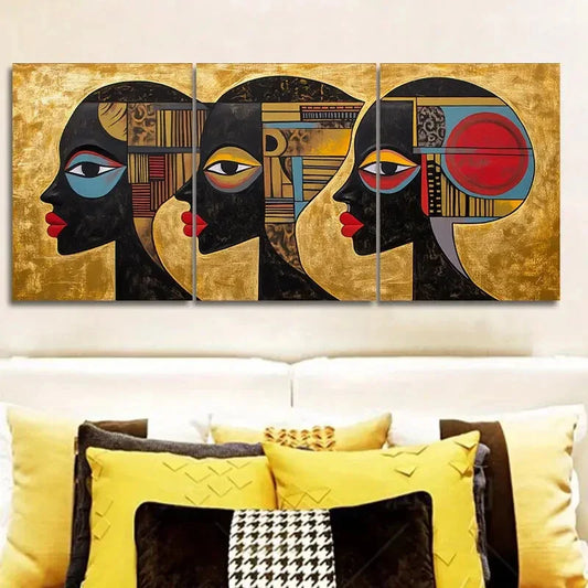 3pcs Black and Golden portrait abstract painting Wall Art Set Canvas Framed 40x60cm - High Quality Print 100% Australian Made Wall Canvas Ready to Hang