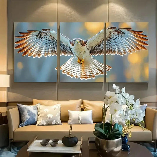 3pcs Majestic Hawk Soaring Vivid Blue Sky Metal Print Ready to Hang Art
