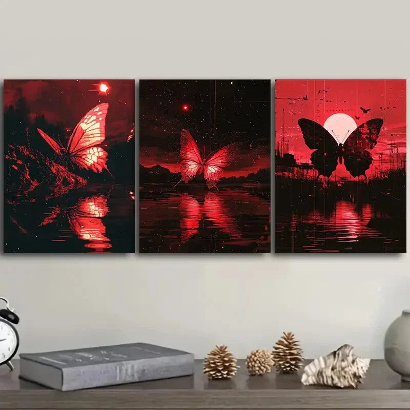 3pcs Butterfly fault art Wall Art Set Canvas Framed 40x60cm - High Quality Print 100% Australian Made Wall Canvas Ready to Hang