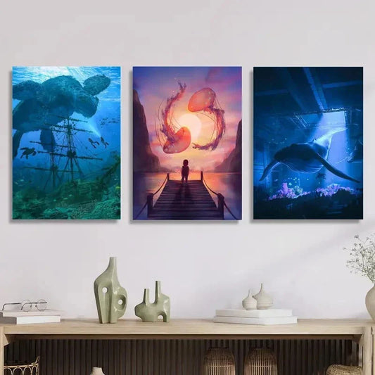 3pcs giant creatures from the ocean depths, Metal Print Ready to Hang Art