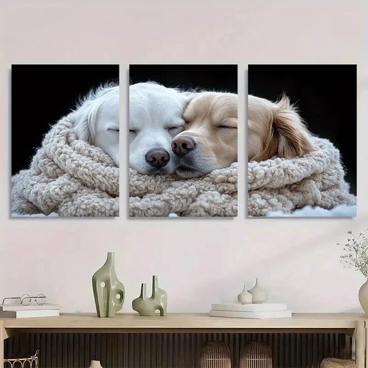 3pcs Golden Retriever & White Dog Hug Scene Metal Print Ready to Hang Art