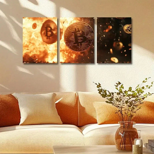 3pcs The Bitcoin logo Design Metal Print Ready to Hang Art