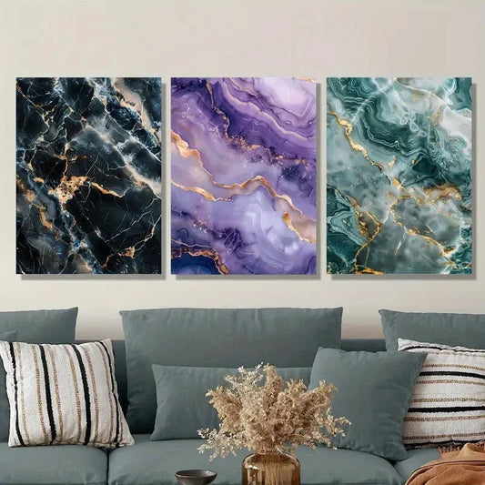 3pcs Golden & Black, Purple & Golden, Blue Metal Print Ready to Hang Art