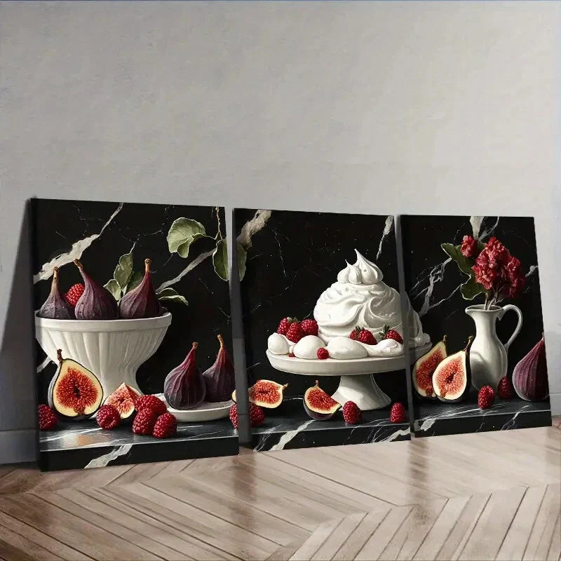 3pcs Dessert cake Painting Wall Art Set Canvas Framed 40x60cm - High Quality Print 100% Australian Made Wall Canvas Ready to Hang